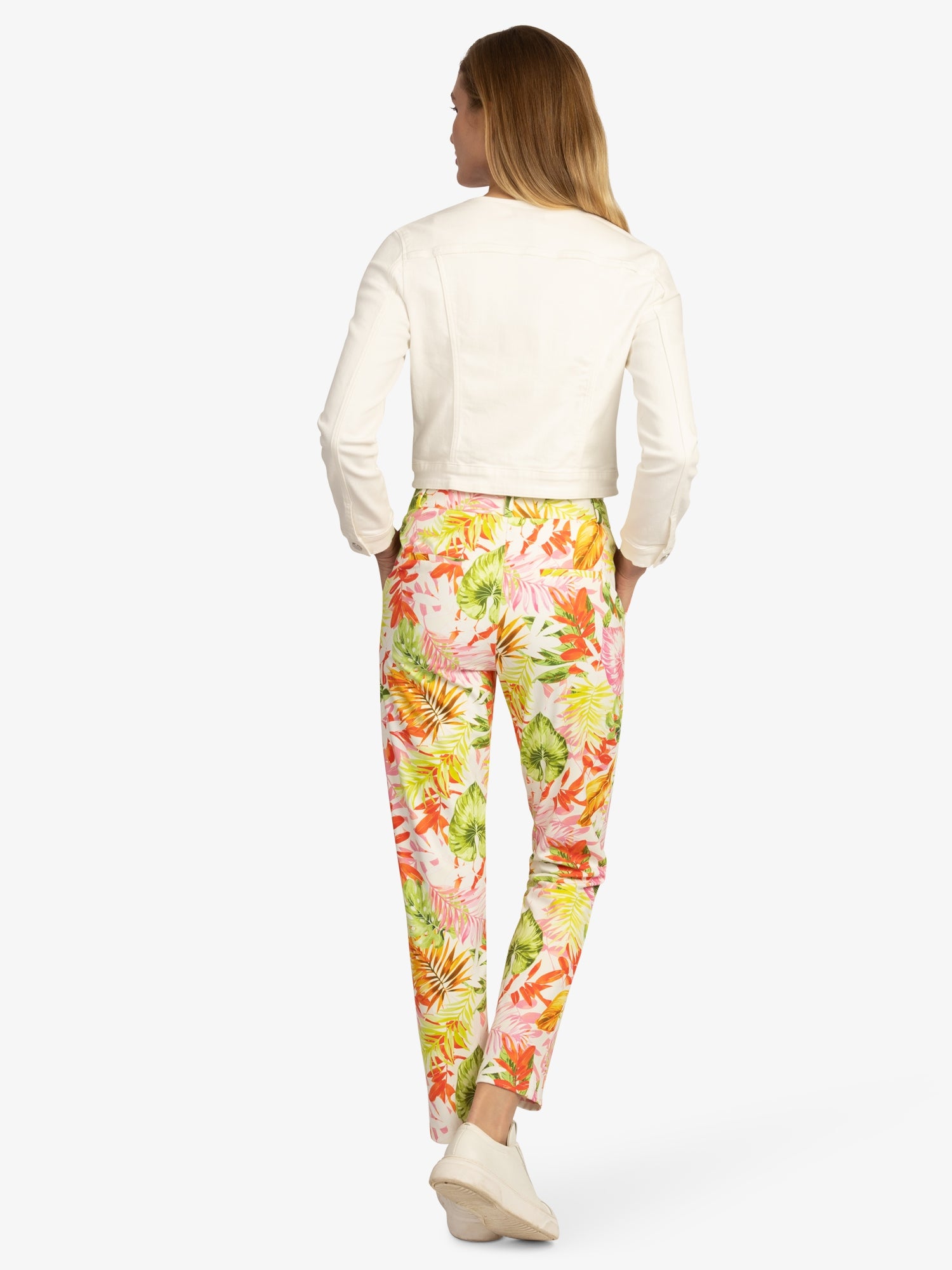 APART Schmale Jerseyhose mit allover bedruckt, Formbund und Gürtelschlaufen | creme-multicolor