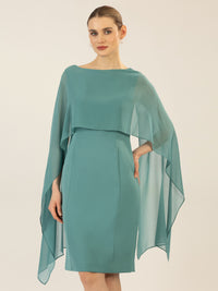 APART Kleid mit Chiffonstola aus einer leicht strukturierten Ware und angearbeitetem Cape | jade