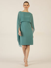 APART Kleid mit Chiffonstola aus einer leicht strukturierten Ware und angearbeitetem Cape | jade
