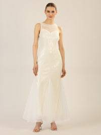 APART langes Paillettenkleid mit allover Paillenstickerei | creme
