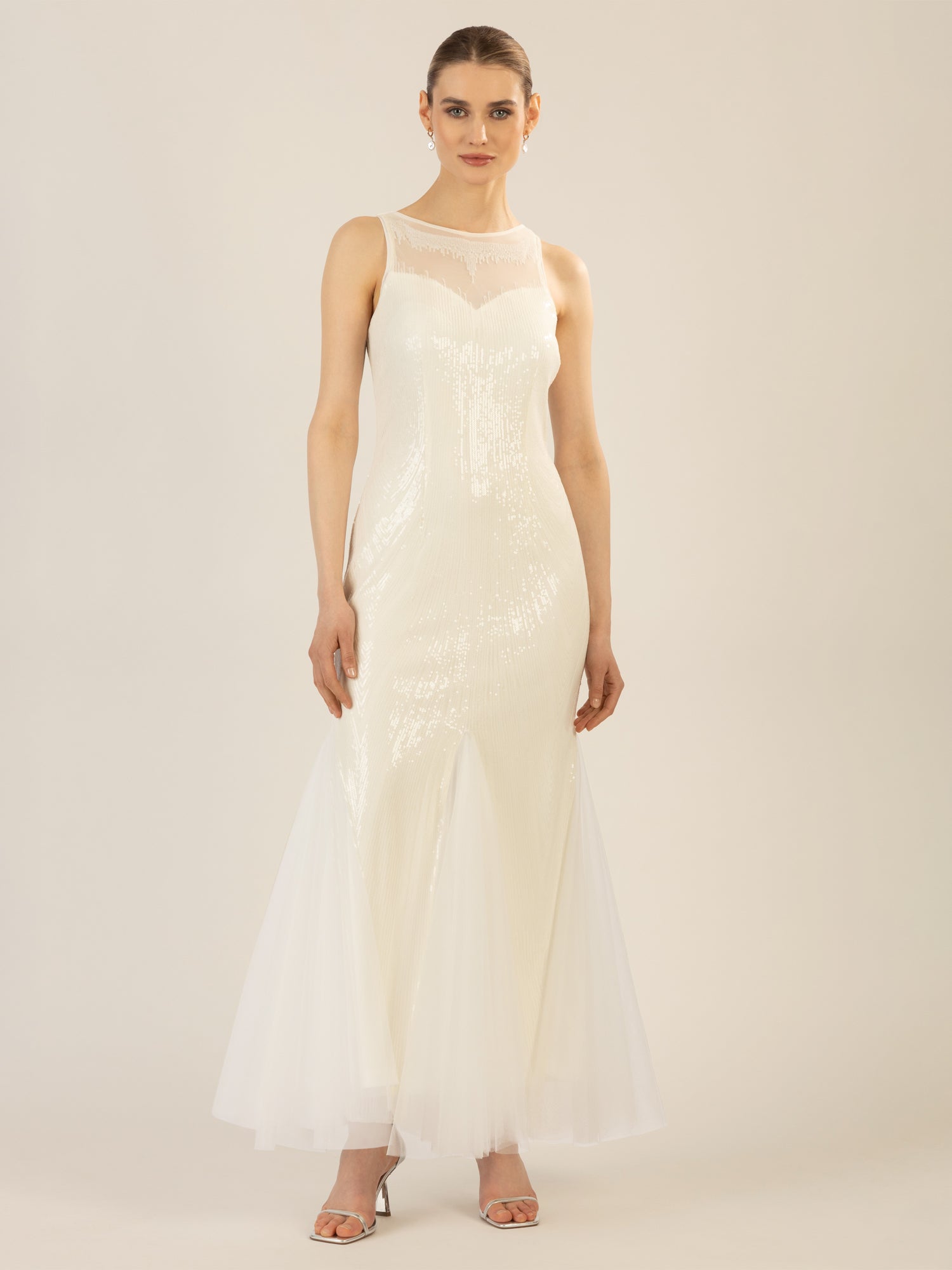 APART langes Paillettenkleid mit allover Paillenstickerei | creme