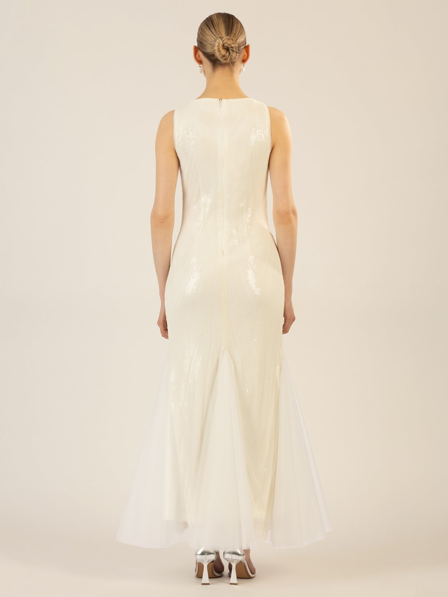 APART langes Paillettenkleid mit allover Paillenstickerei | creme