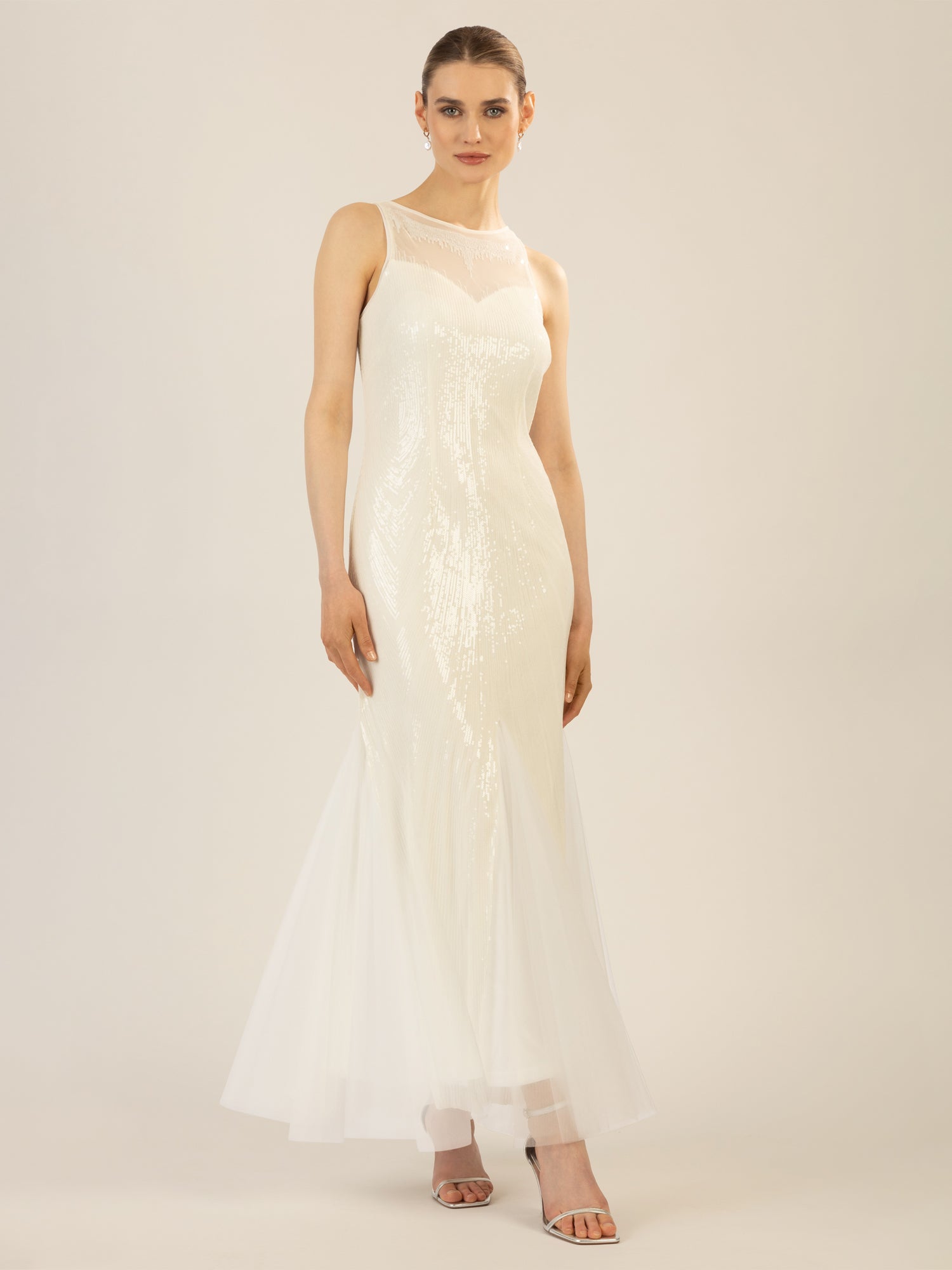 APART langes Paillettenkleid mit allover Paillenstickerei | creme