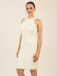 APART kurzes Paillettenkleid allover mit Pailletten bestickt | creme