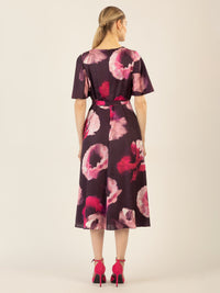 APART Midi-Satinkleid aus matt-schimmerndem Satin mit allover Blumendruck | pflaume-multicolor