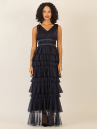 APART Abendkleid aus Jersey mit Mesh | nachtblau