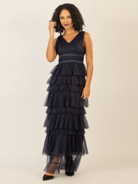 APART Abendkleid aus Jersey mit Mesh | nachtblau