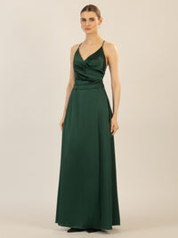 APART Satin-Abendkleid mit Wickeleffekt | emerald