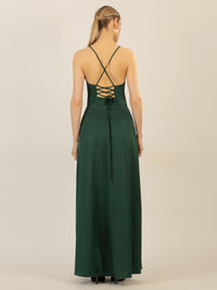 APART Satin-Abendkleid mit Wickeleffekt | emerald