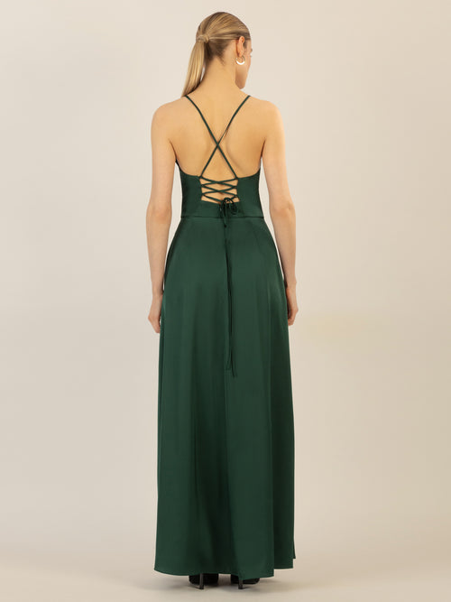 APART Satin-Abendkleid mit Wickeleffekt | emerald image 1