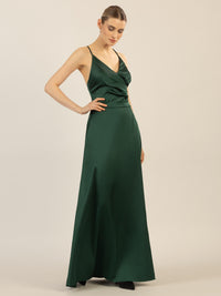 APART Satin-Abendkleid mit Wickeleffekt | emerald