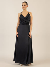 APART Satin-Abendkleid mit Wickeleffekt | nachtblau