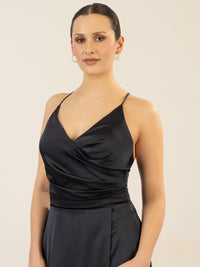 APART Satin-Abendkleid mit Wickeleffekt | nachtblau