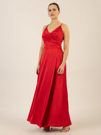 APART Satin-Abendkleid mit Wickeleffekt | rot