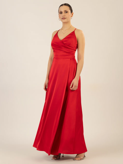 APART Satin-Abendkleid mit Wickeleffekt | rot image 1