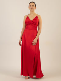 APART Satin-Abendkleid mit Wickeleffekt | rot