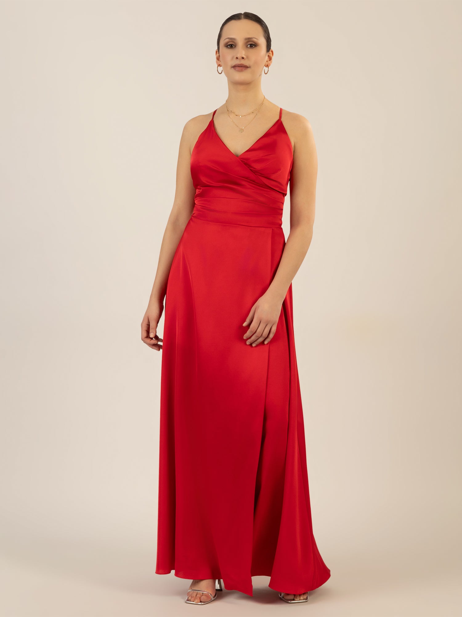 APART Satin-Abendkleid mit Wickeleffekt | rot