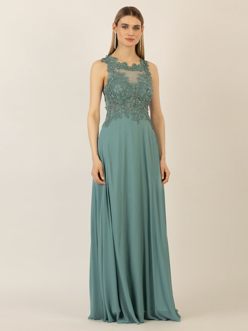 APART Abendkleid im Materialmix aus bestickter Spitze und Chiffon | jade image 1