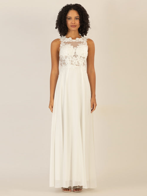 APART Abendkleid im Materialmix aus bestickter Spitze und Chiffon | creme image 1