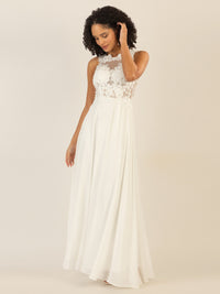 APART Abendkleid im Materialmix aus bestickter Spitze und Chiffon | creme