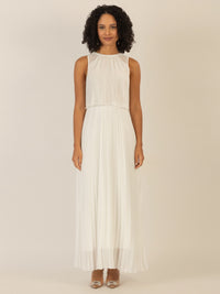 APART Abendkleid mit lose fallendem Sonnenplissee-Part bis zur Taille | creme