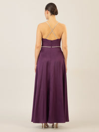 APART langes Satinkleid aus mattschimmerndem Satin | pflaume