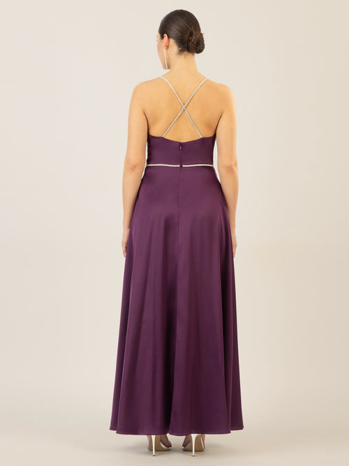 APART langes Satinkleid aus mattschimmerndem Satin | pflaume image 1
