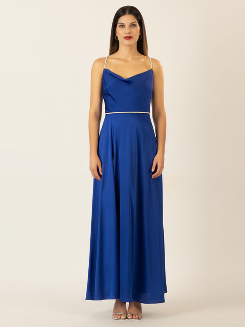 APART langes Satinkleid aus mattschimmerndem Satin | royalblau image 1