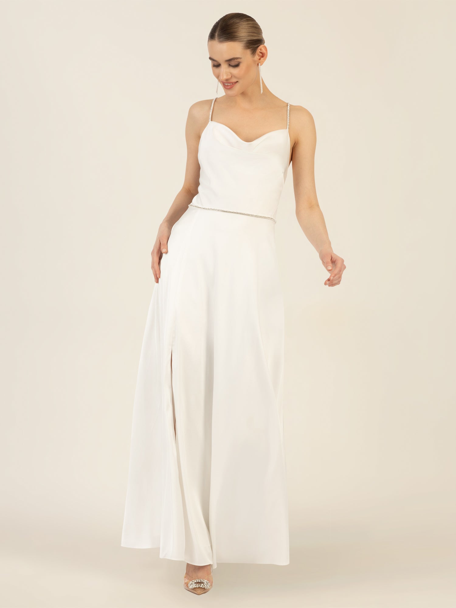 APART langes Satinkleid aus mattschimmerndem Satin | creme
