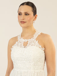 APART Cocktailkleid aus einer plastischen Spitze und Chiffon | creme