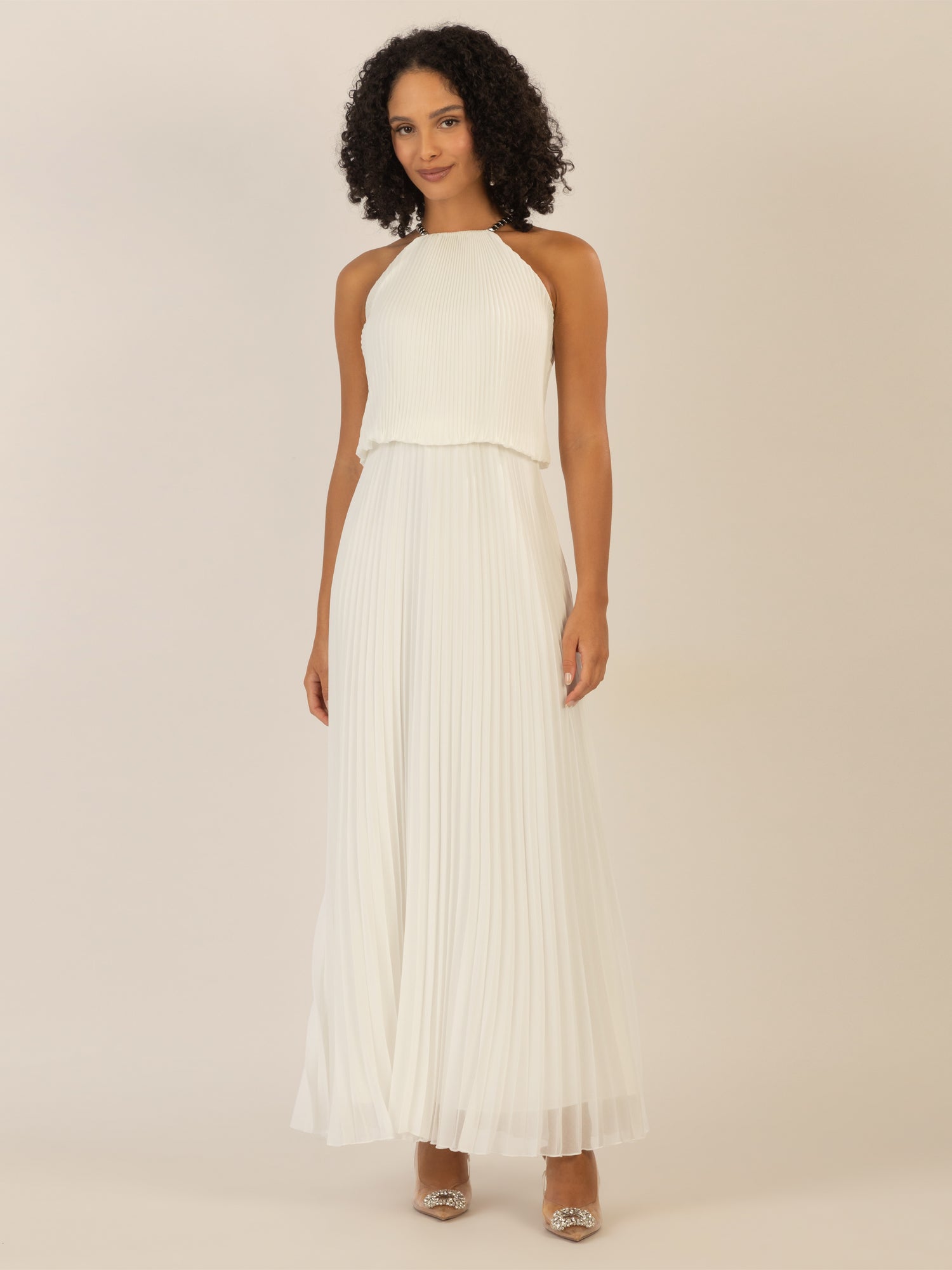 APART Plisseekleid im Neckholder-Stil | creme