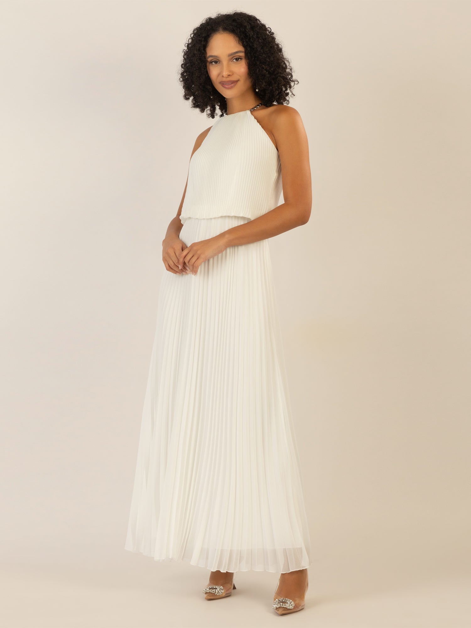 APART Plisseekleid im Neckholder-Stil | creme