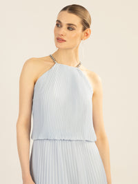 APART Plisseekleid im Neckholder-Stil | hellblau