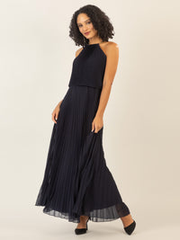 APART Plisseekleid im Neckholder-Stil | nachtblau