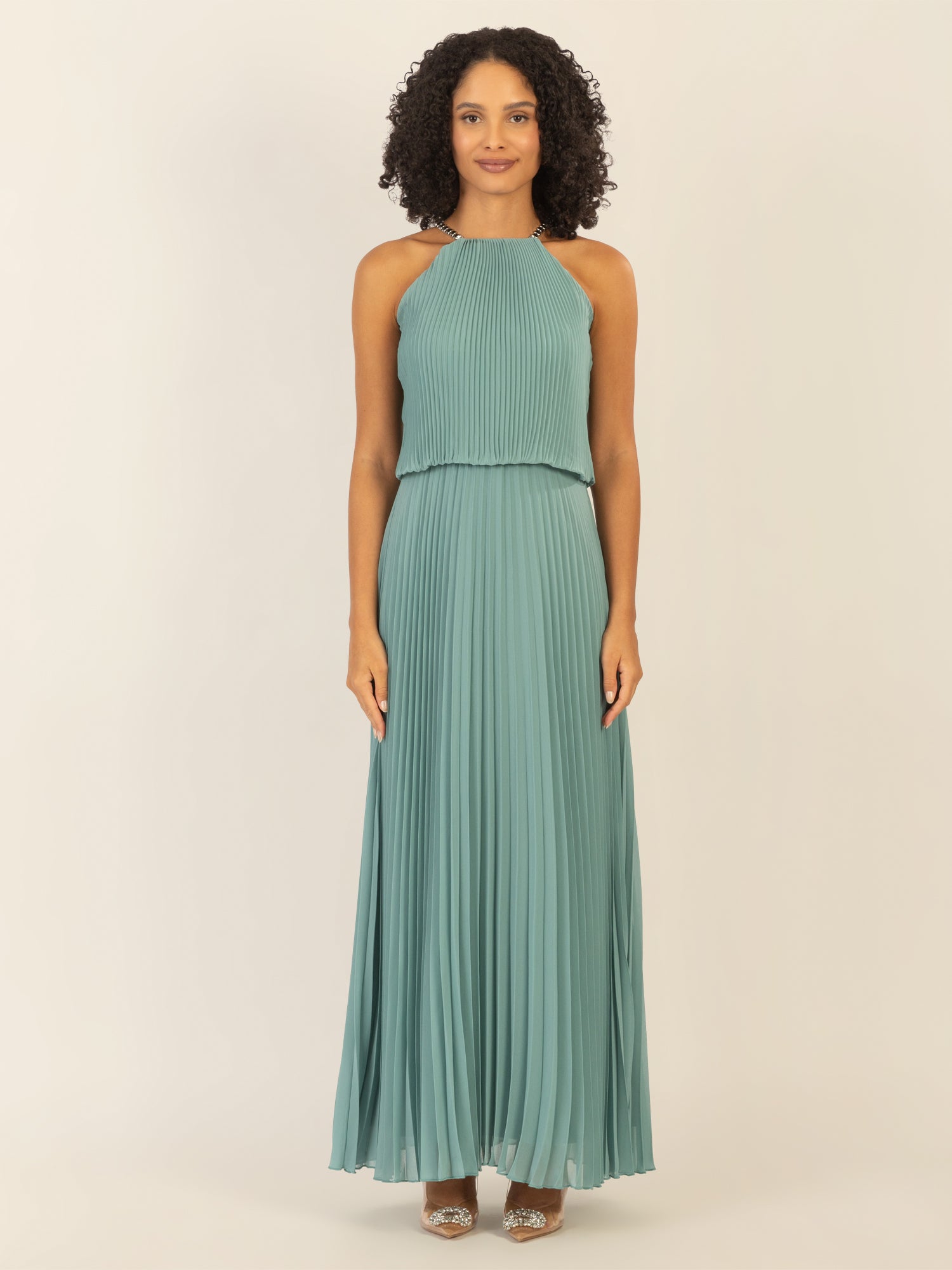 APART Plisseekleid im Neckholder-Stil | jade