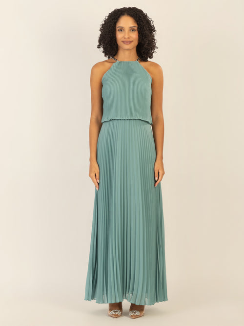APART Plisseekleid im Neckholder-Stil | jade image 1