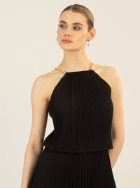 APART Plisseekleid im Neckholder-Stil | schwarz