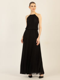 APART Plisseekleid im Neckholder-Stil | schwarz