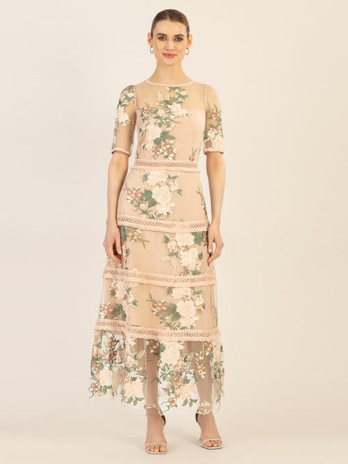 APART besticktes Midikleid allover bestickt mit plastischem Blumenmuster | nude-multicolor image 1