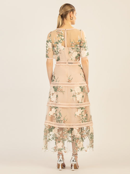 APART besticktes Midikleid allover bestickt mit plastischem Blumenmuster | nude-multicolor image 1