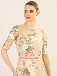 APART besticktes Midikleid allover bestickt mit plastischem Blumenmuster | nude-multicolor