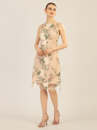 APART besticktes Meshkleid mit plastischem Blumenmuster | nude-multicolor