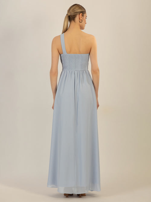 APART Abendkleid mit Plissee-Drapierung vorne und Smoke-Einsatz hinten | hellblau image 1