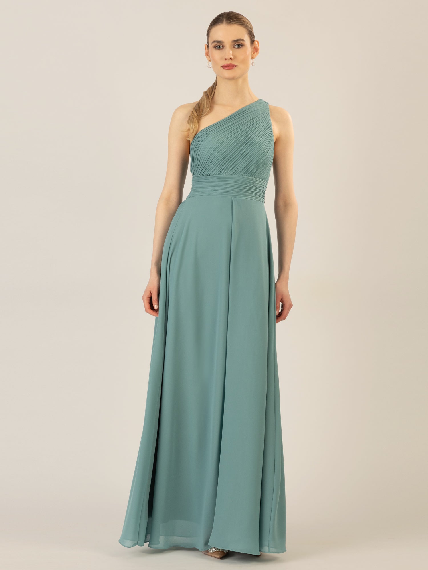 APART Abendkleid mit Plissee-Drapierung vorne und Smoke-Einsatz hinten | jade