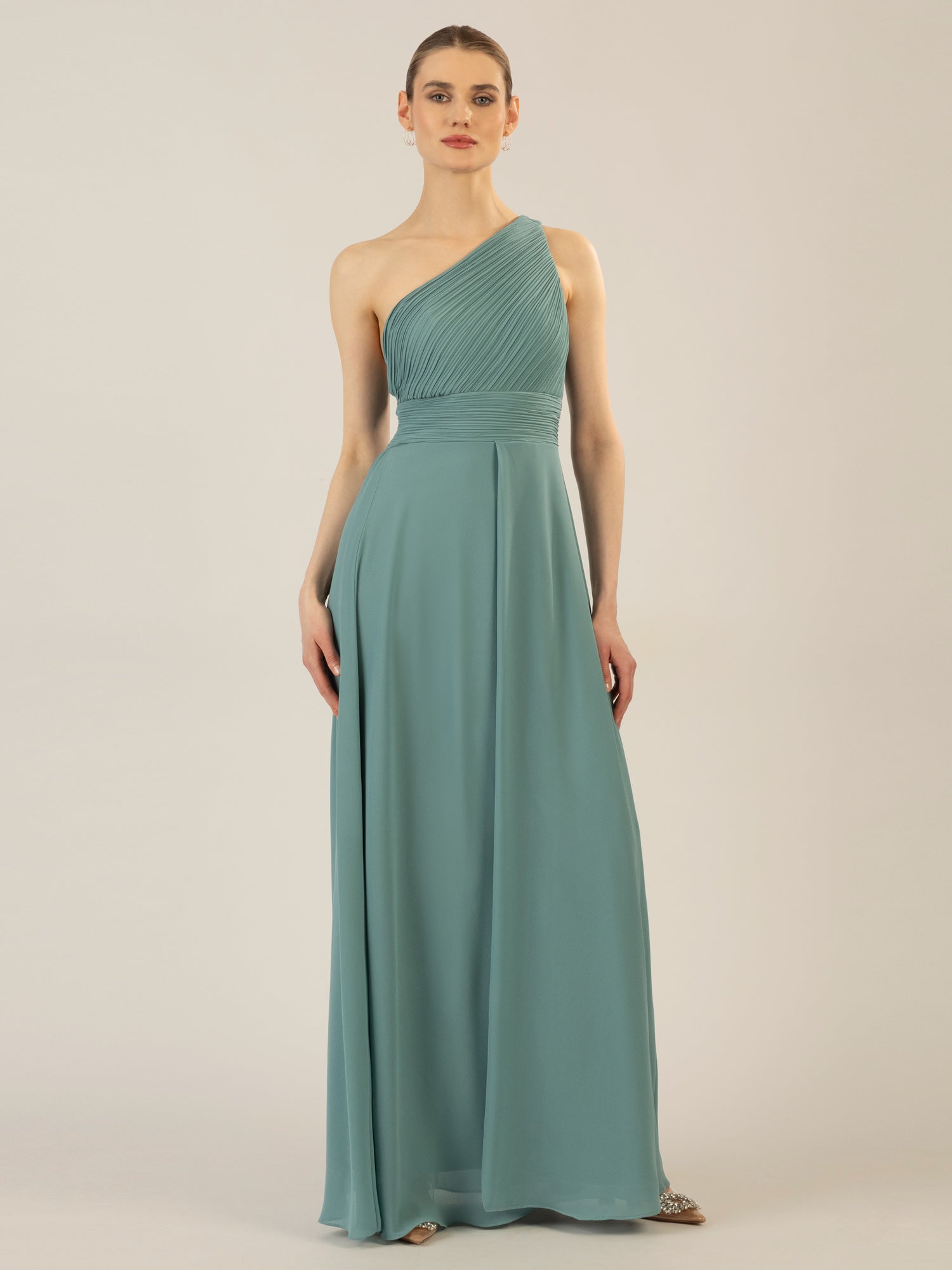 APART Abendkleid mit Plissee-Drapierung vorne und Smoke-Einsatz hinten | jade
