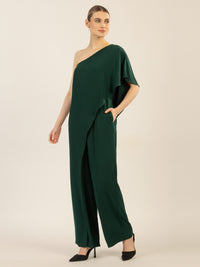 APART One-Shoulder Overall aus einer leicht körnigen Ware | emerald