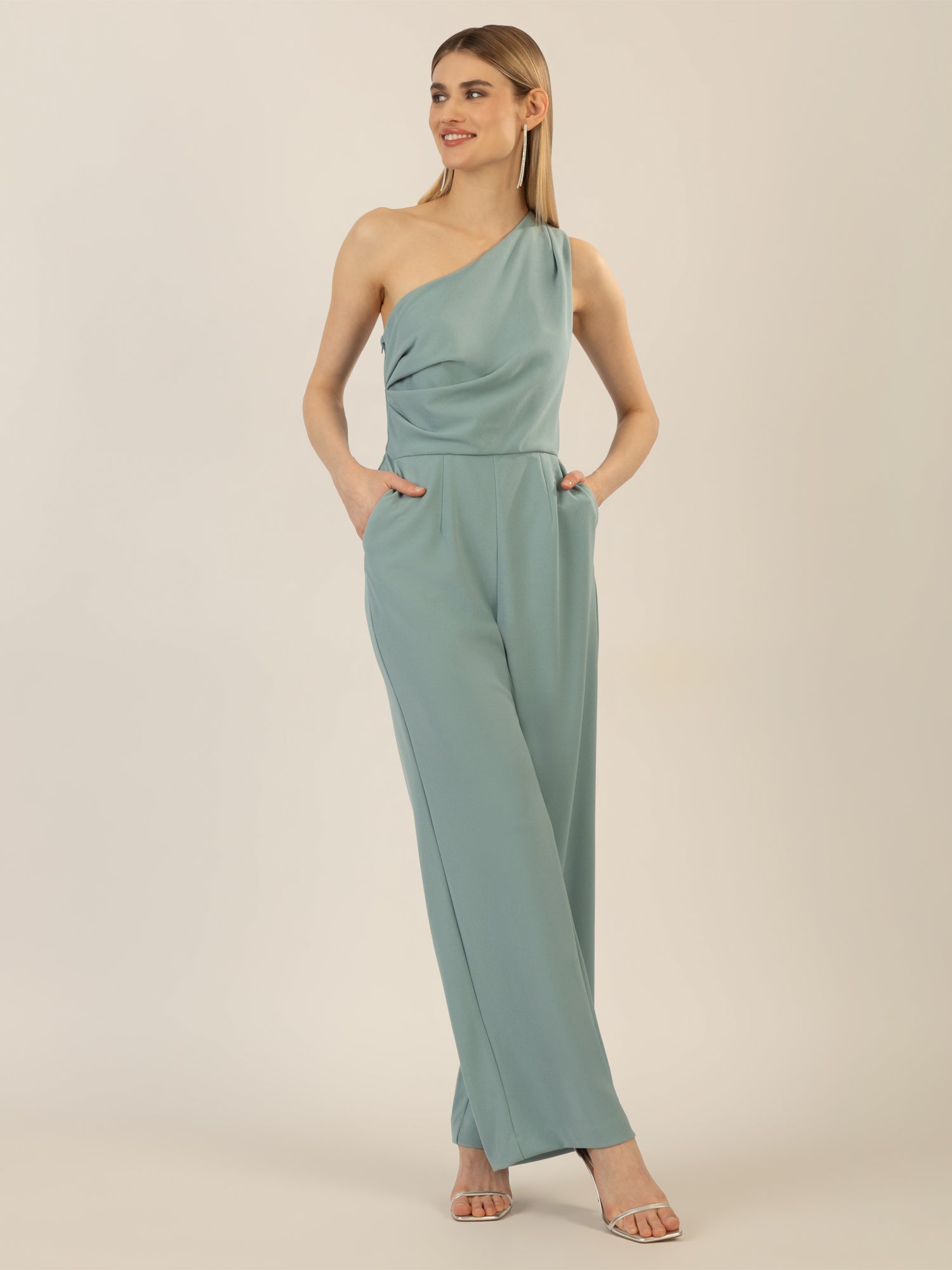APART One-Shoulder Overall aus einer leicht strukturierten Ware | jade