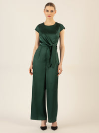 APART Satinoverall mit asymmetrischem Wickel zum knoten | emerald