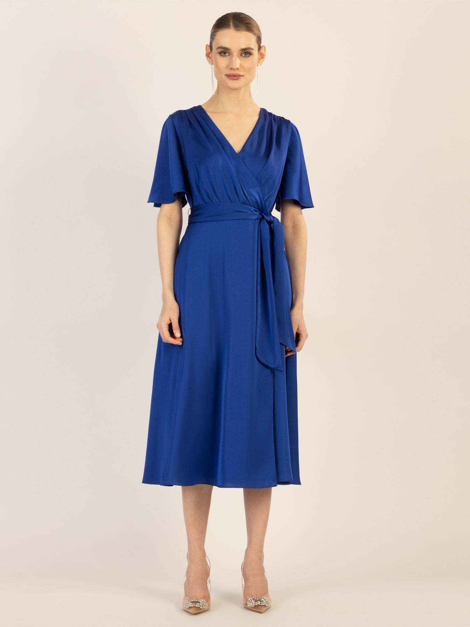 APART Midi-Satinkleid us mattschimmerndem Satin | royalblau