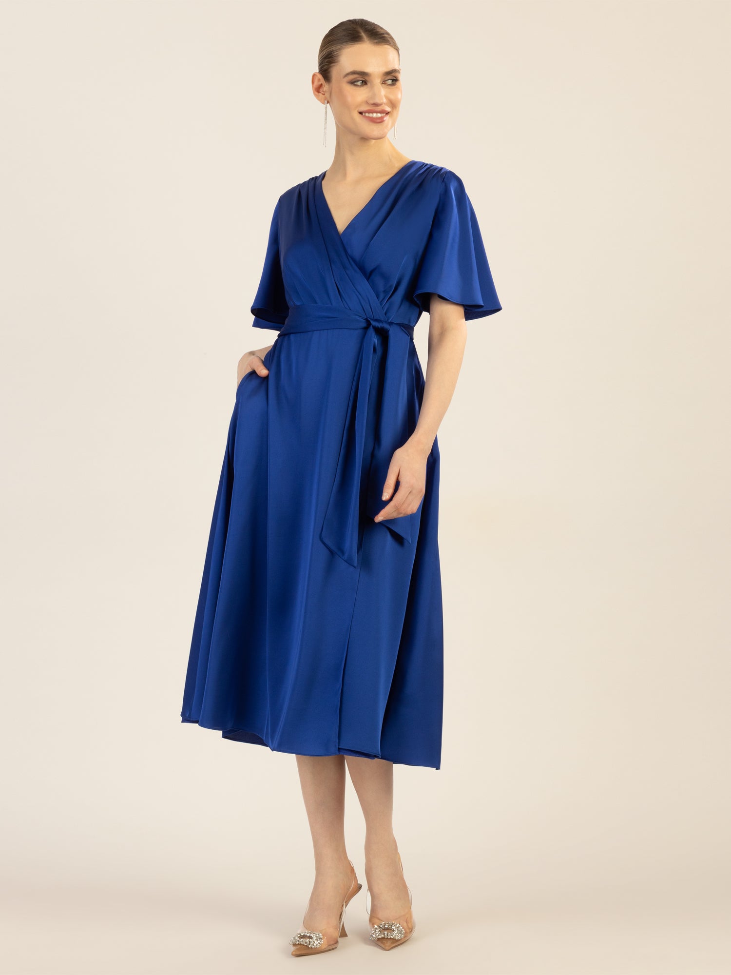 APART Midi-Satinkleid us mattschimmerndem Satin | royalblau